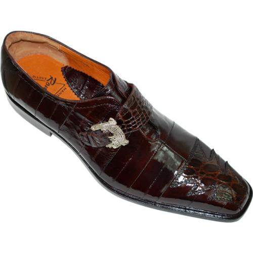 Romano "Divo" Brown Genuine Crocodile / Eel  Shoes With Crocodile Buckle
